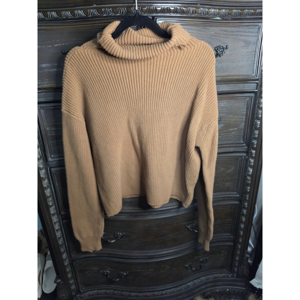 Pistola Womens Brown Ribbed Cotton Turtleneck Distressed Sweater P2011HCS-WNT‎ M
